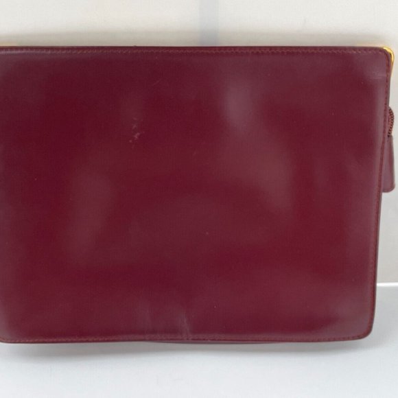Must De Cartier Paris Women Burgundy Bordeaux Leather Clutch Bag Purse Authentic - Picture 8 of 11